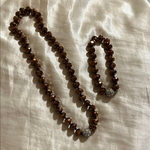 Elegant Brown / Copper Beaded Necklace and Bracelet Set